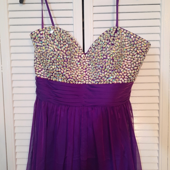 Angela & Alison purple gemstone strapless chiffon gown maxi dress sz 16 *D2 - Picture 3 of 5